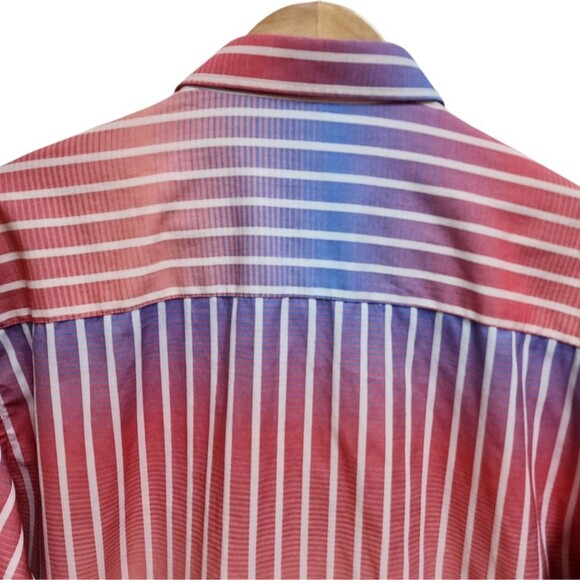 Luchiano Visconti Shirt Mens XL Blue Red Striped Cotton Modal Button Flip Cuff - Picture 6 of 16